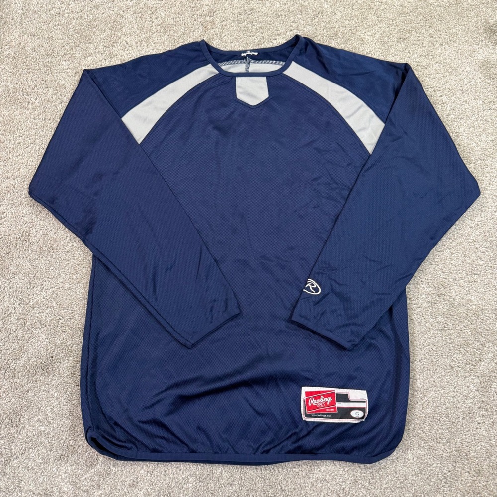 Rawlings Mens S Navy Blue Grey Mesh Long Sleeve Baseball Training Jersey